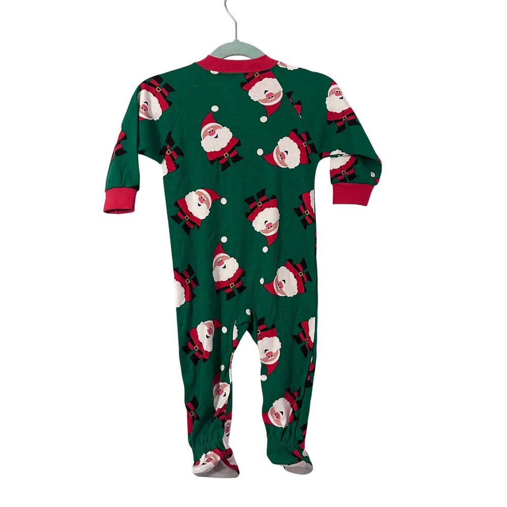Sara's Prints Kids Footed Pajamas Sleepwear Green Santa Claus Print 12M - Picture 2 of 5